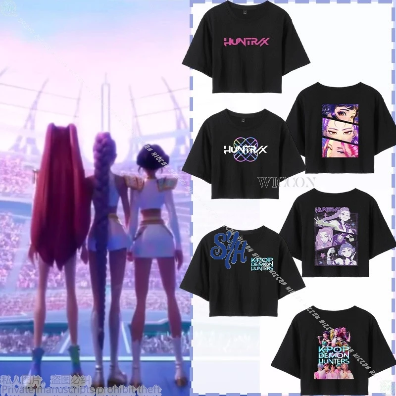 Anime Kpop Demon Cosplay Top corto Sexy Camiseta de manga corta Huntrix Sajaboys Zoey Rumi Mira Hot Girls Idol Halloween Cos