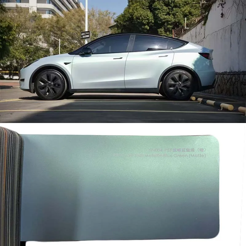 Pembungkus Mobil 5ft*59ft Warna Matte Berubah Metalik Biru Hijau Film Mobil Anti Gores dengan Sistem Pelepasan Udara Vinyl Pembungkus Mobil Tempel Kering