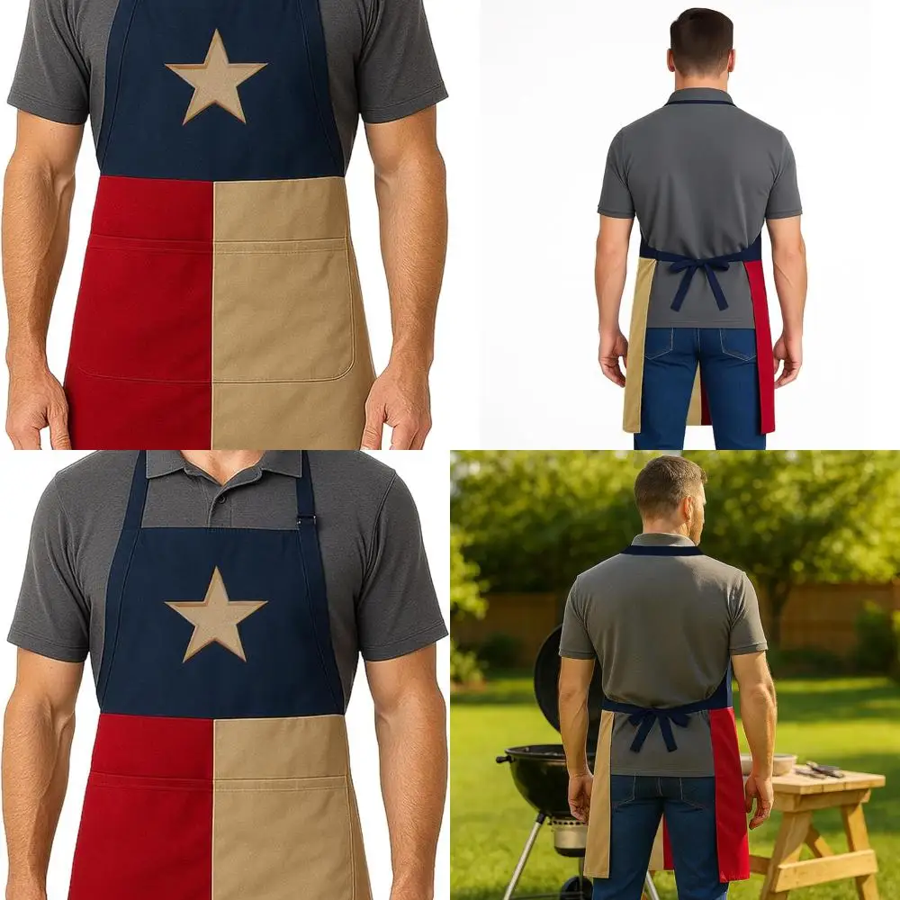 

Adjustable Lone Star BBQ Apron with 2 Pockets and Texas Flag Applique