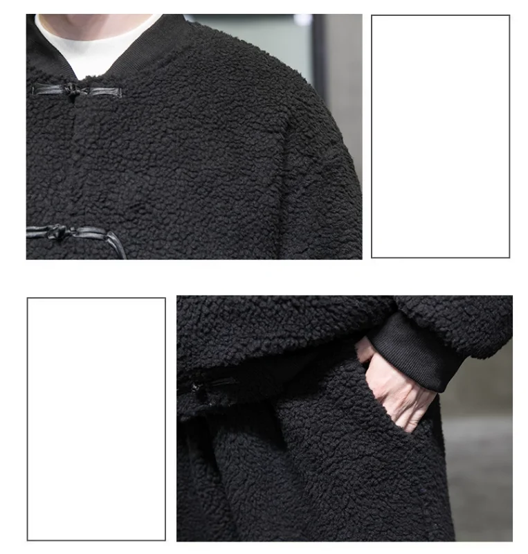 Men's Thickened Lamb Wool Two-Piece Set Chinese Style Winter Jacket Male Gown Outerwear Cotton Clothes New Arrival