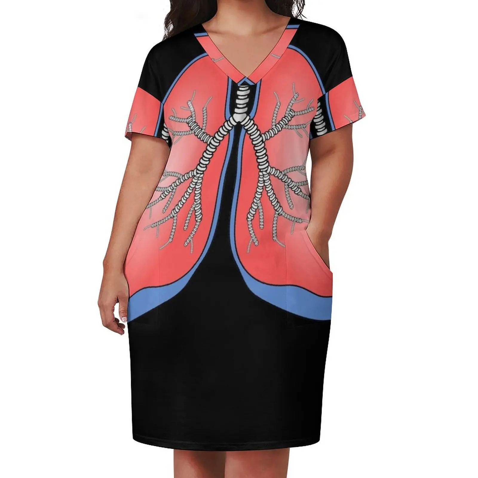 Camiseta de pulmones, camiseta divertida y saludable, vestido holgado con bolsillo, traje de verano para mujer, vestido largo para mujer, vestidos, ropa de gala