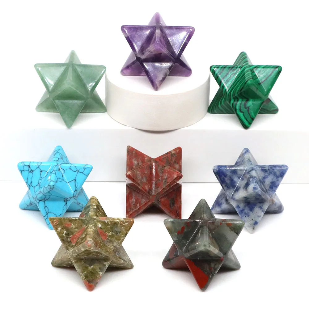 

25mm Merkaba Star Natural Stone Healing Crystal Amethyst Quartz Jasper Energy Gemstone Crafts DIY Jewelry Home Decoration Gifts