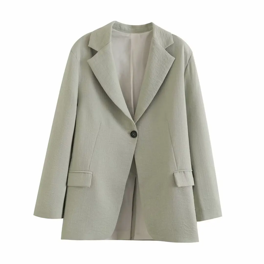 

Women Casual One-Button Blazers Coat Female Chic Single Button with Pockets Design Long Suit Outerwear Lady Loose Blazer Coats