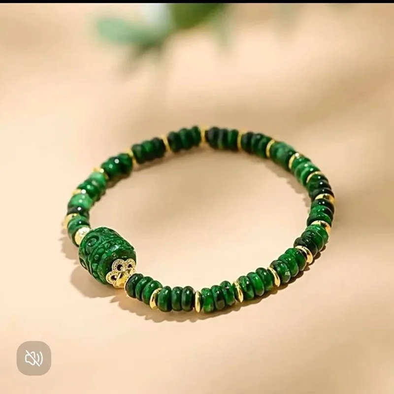 

Natural Jade Dry Cyan Green Abacus Beads Bracelet Bangle Fashion Vintage Luxury Amulet Carved Accessories Charm Gift for Women