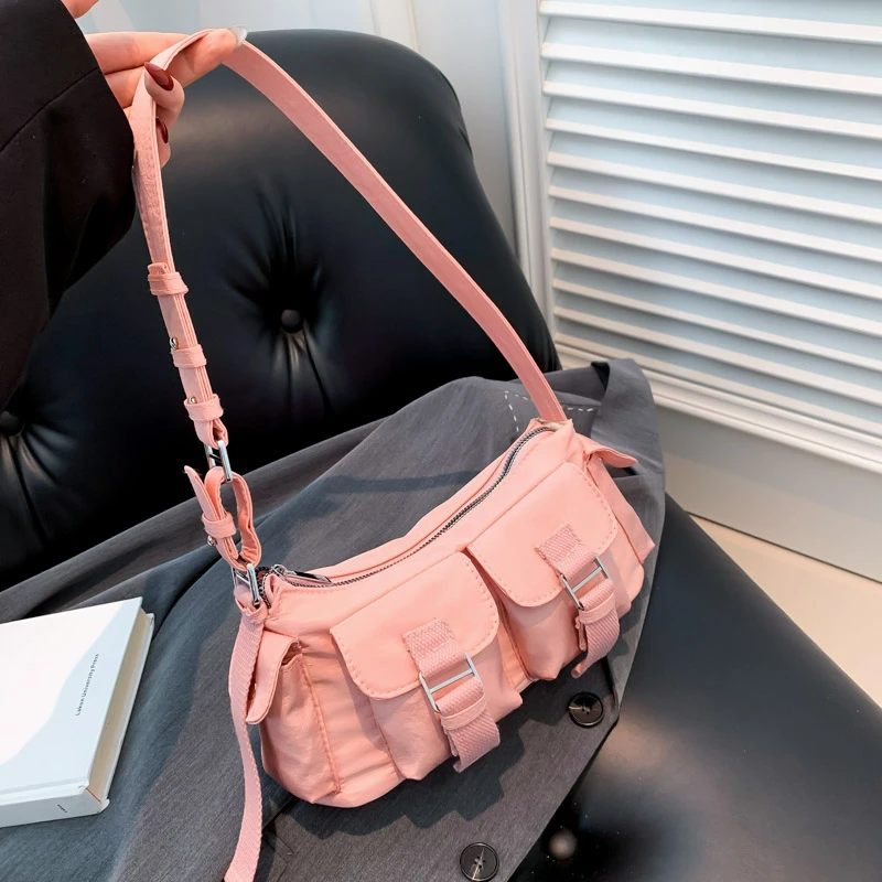 Solid Color Nylon Multi-pocket Sewing Thread Fashion Shoulder Bag Simple Handbag 2024 Hot Sale Bags for Women Bolsas Femininas