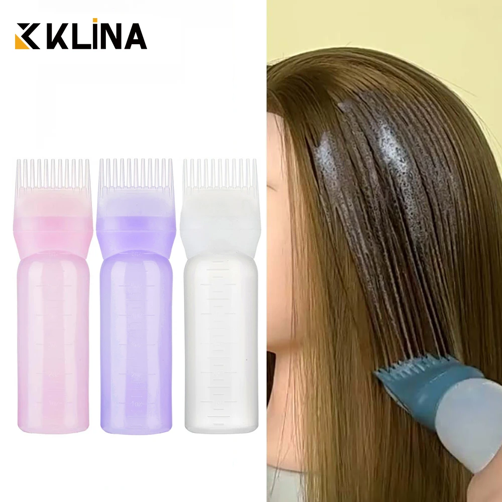 KLINA 120ml Hair Root Comb Applicator Bottle Hair Color Oiling Dye Brush Squeeze Bottles For Styling ABS Refill Container