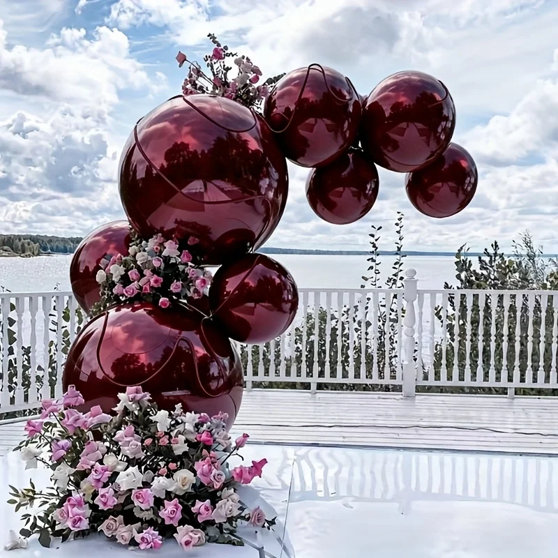 4pcs Burgundy Balloons (10-32")  Stand. No Helium Needed. Reusable Reflective Sphere for Xmas, Wedding, Birthday, Garden Party - view 4
