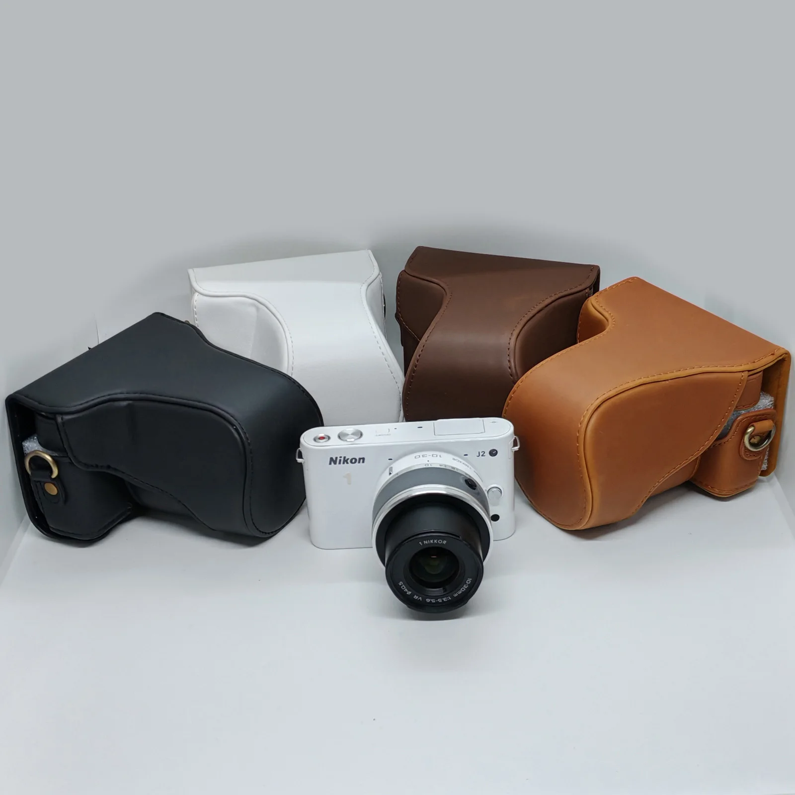 Leather case for Nikon J1 J2 With 10-30mm / 30-110mm Lnes Camera bag Grip Strap