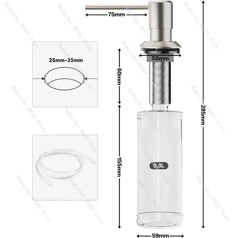 Premium Solid Brass Kitchen Sink Soap Dispenser Press Type Built In Countertop Manual Liquid Pump for Dishwashing Basin with