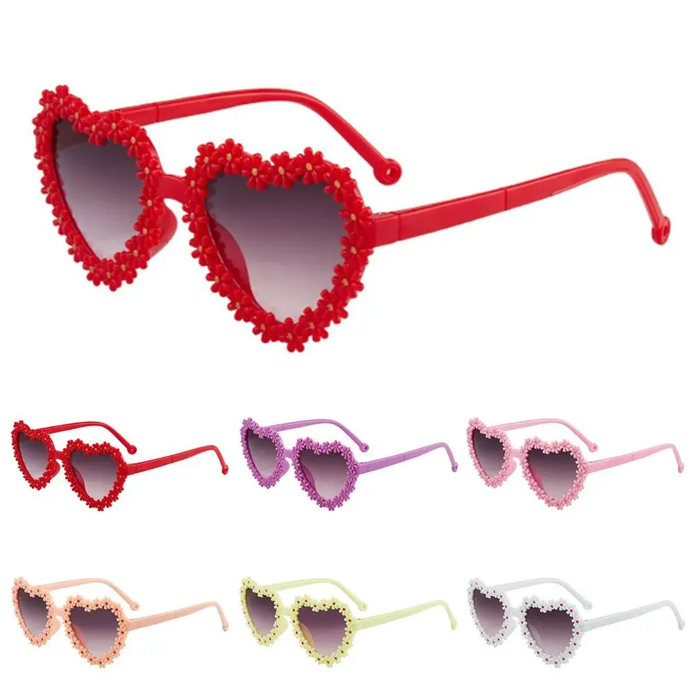 Heart-Shaped Kids Daisy Sunglasses Sun Protection 3-18 Years Flower Sun Glasses Vintage Disco Festival Party Glasses