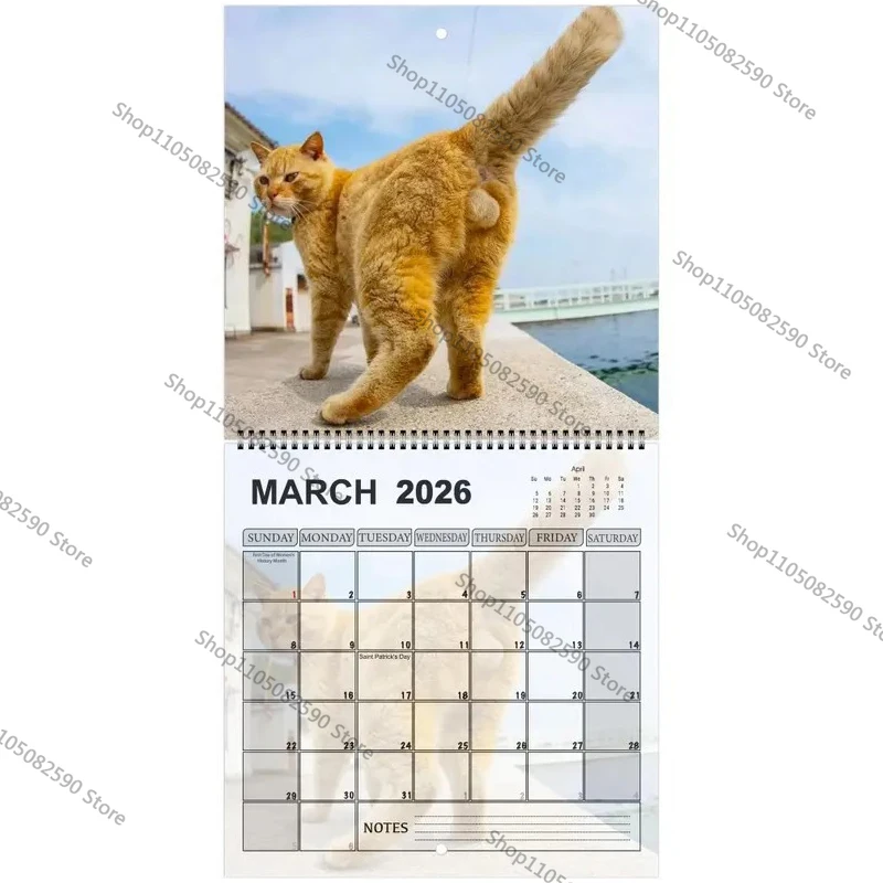 القط بعقب التقويم 2026 12 الشهرية مضحك القط الذيل جدار التقويم الأسرة مخطط جدولة أداة لغرفة المعيشة غرفة نوم #4