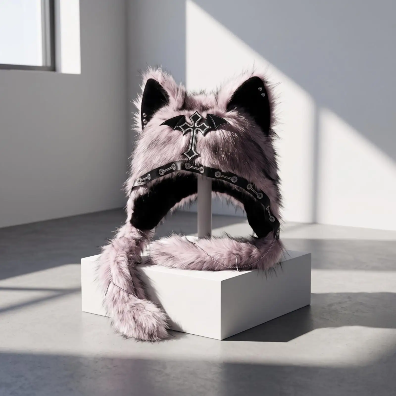 Cat Ear Hat Punk Hat with Ear Flaps Furry for Women, Cosplayers