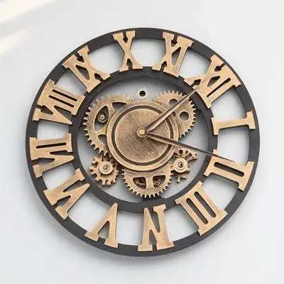 

Steampunk Industrial Gear Clock Wall with Visible Gears Mechanical Golden Office