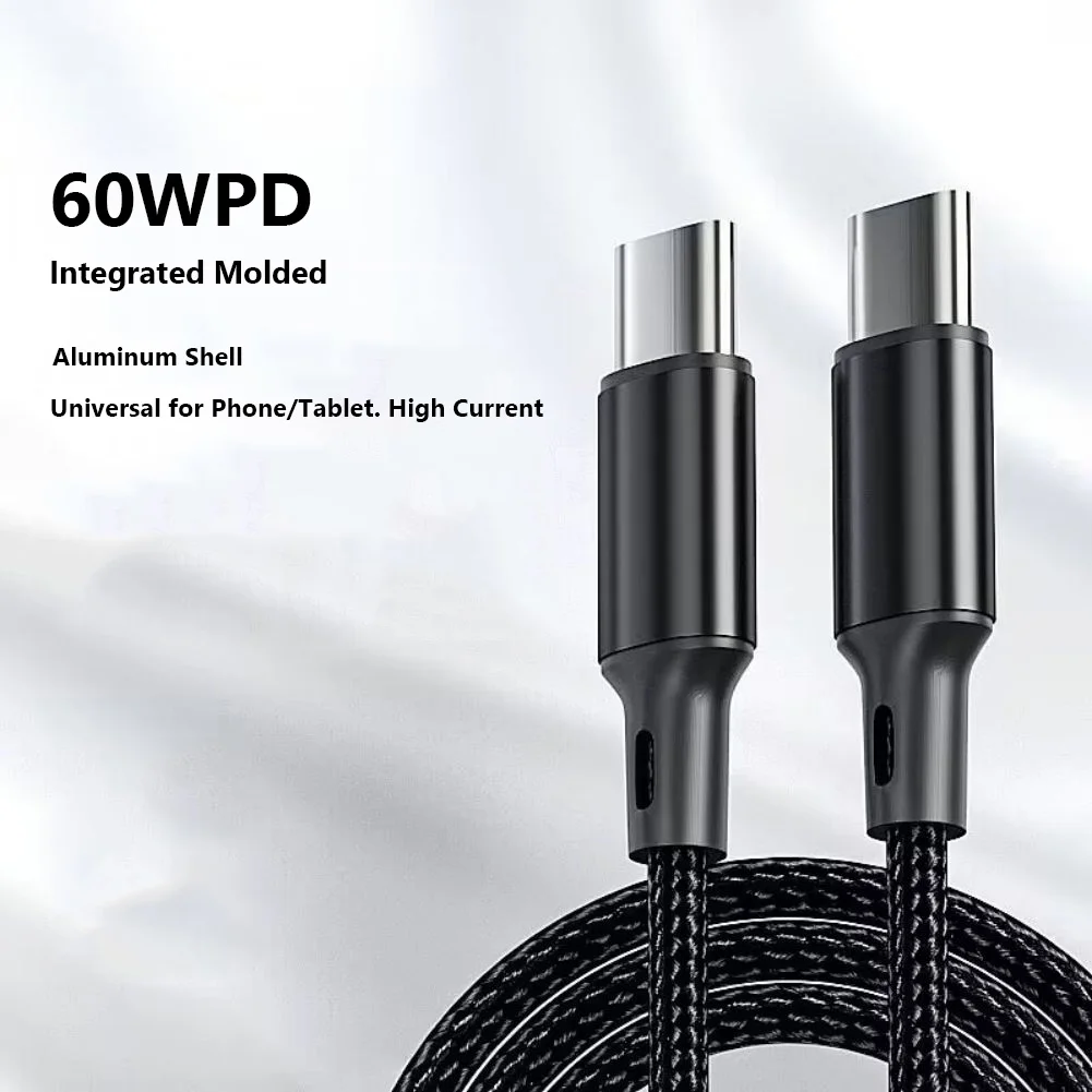 USB Type-C ตัวผู้ไปยังตัวผู้สายชาร์จ USB C TO USB C สายดาต้า PD 60W สายชาร์จแบบเร็วสำหรับอุปกรณ์ Type C สมาร์ทโฟน