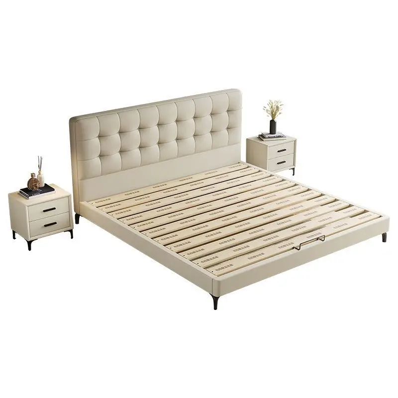 

Consciousness Minimalist Leather Household Waffle Soft Storage High Box Leather Art Bed Master Bedroom 1.8 meters Double Bed