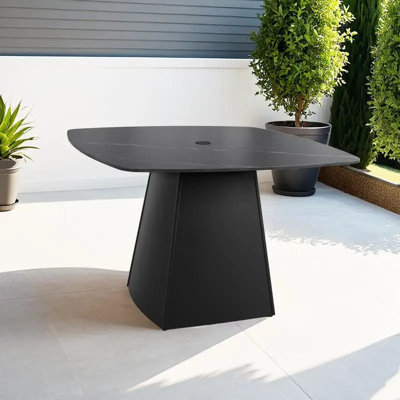 

Modern 44" Square Outdoor Dining Table, Black Stone Top, Aluminum Base, Weather-Resistant, Rust-Free, Ideal for Patio, Deck,