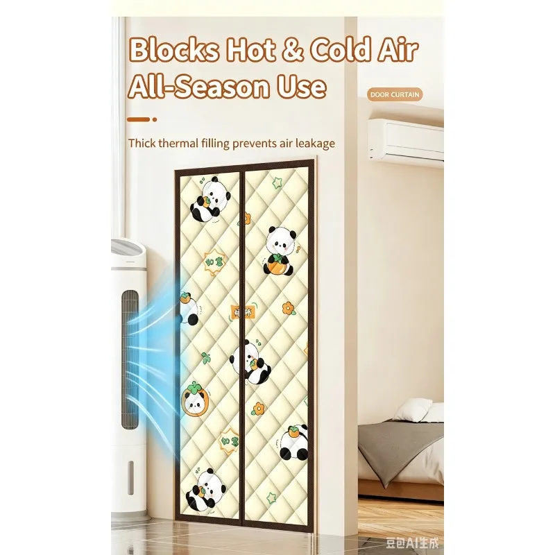 Magnetic Door Curtain for Patio Door Self-Closing Heavy Duty Cotton Thermal Insulation No Drill Windproof Room Divider Winter