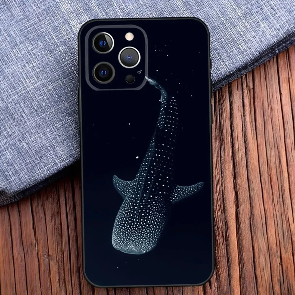 Ocean Whale Shark Swimming Phone Case For iPhone 16,15,14,13,12,11,Pro,X,XS,Max,XR,Plus,Mini Soft Black Cover