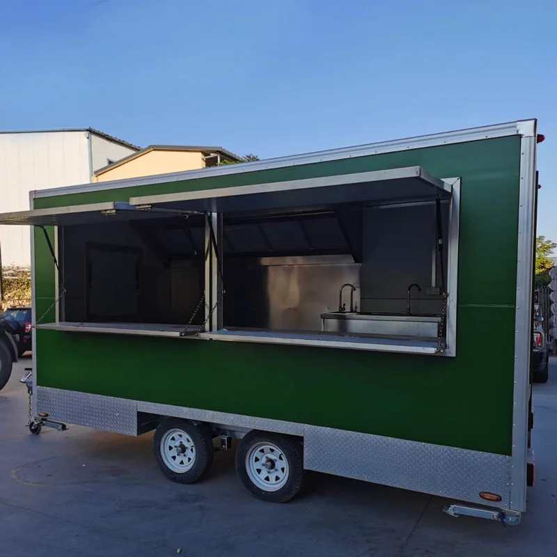 Mobile Street Square Food Truck Fod BBQ Hamburger Hot Dog Food Vending Cart Concession Food Trailer for Sale in China Customized