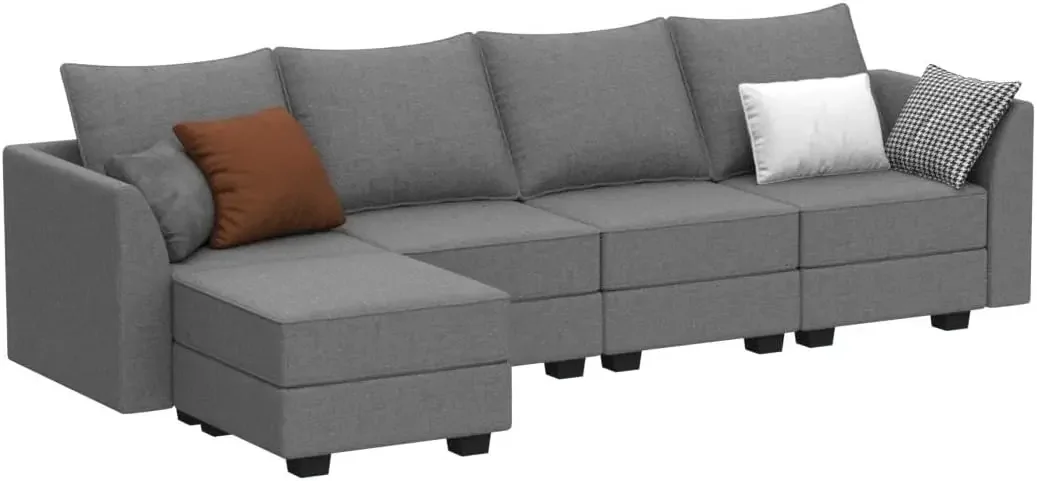 Convertible Sectional Couch with Reversible Chaise Modern L-Shape Sofa 4-Seat Couch Modular Sectional Sofa with Storage Seats