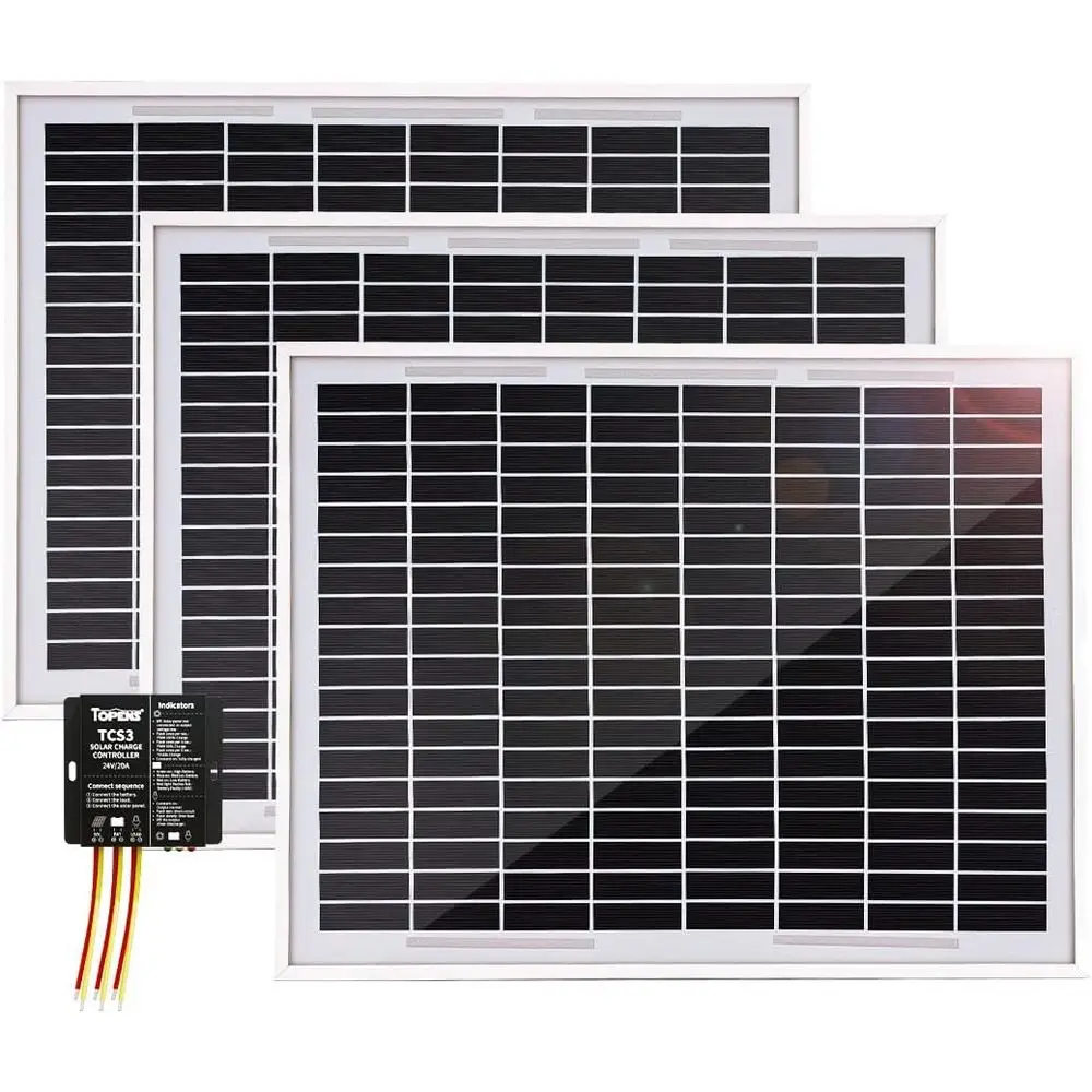 TSP30W Solar Panel 30-Watt 24V Monocrystalline Solar Panel Battery Charging Controller Kit, for Gate Opener, Boat, Yacht, RV, Ca