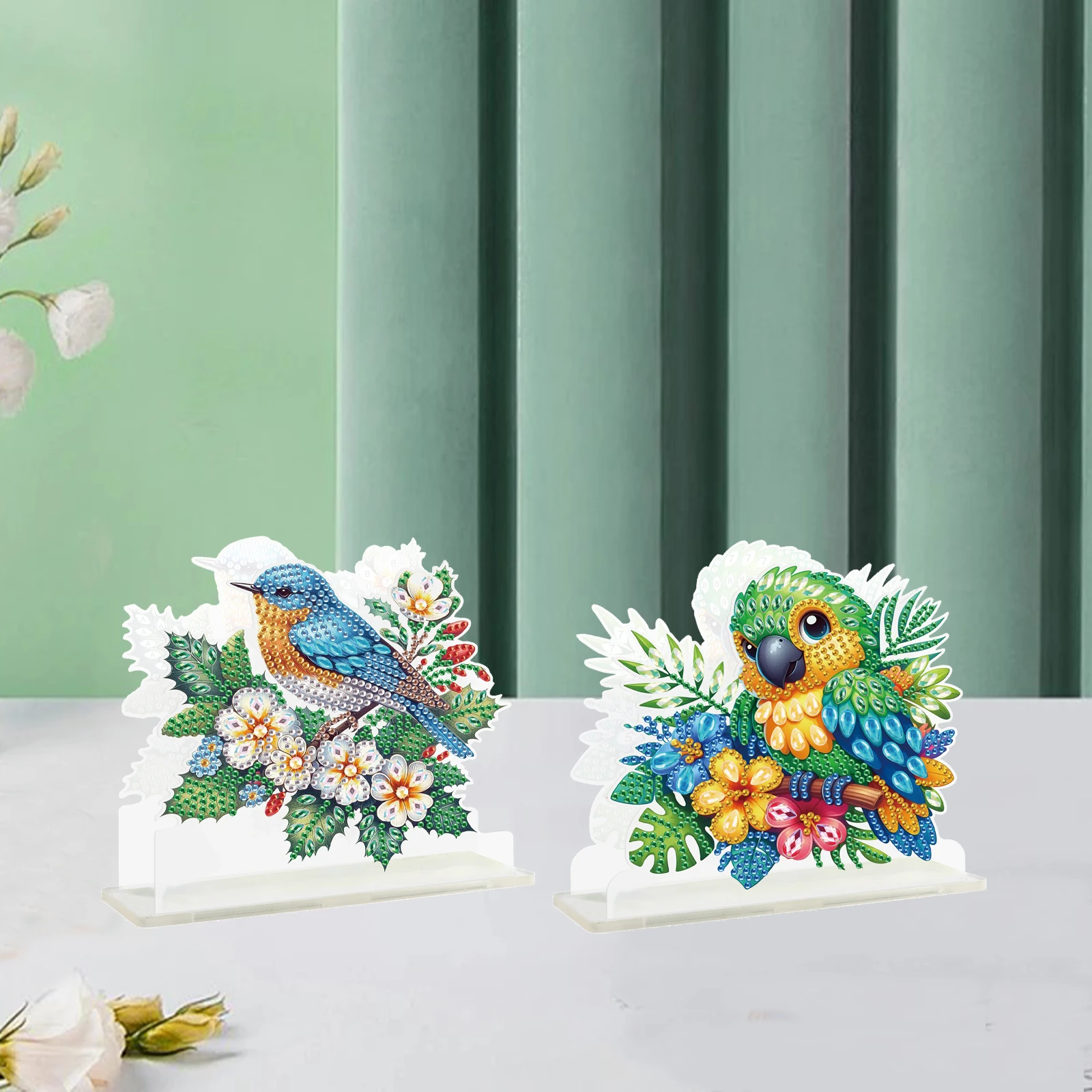 

2Pcs Diamond Painting Napkin Holder Kit,Colorful bird Special Shape Diamond Handmade Acrylic Napkin Holder Home Table Decor Gift