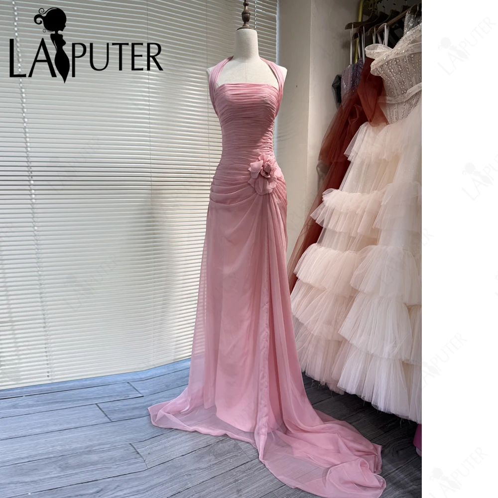 

Розовые платья для выпускного вечера Русалка Холтер с рюшами и лифом Вечернее платье Розовые 3D цветы Сказочные девушки Милое вечернее платье