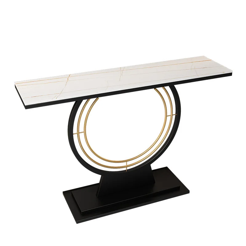 

Входной столик из скандинавского камня, минималистичный домашний входной столик, полукруглый кованый железный столик с видом на конце.