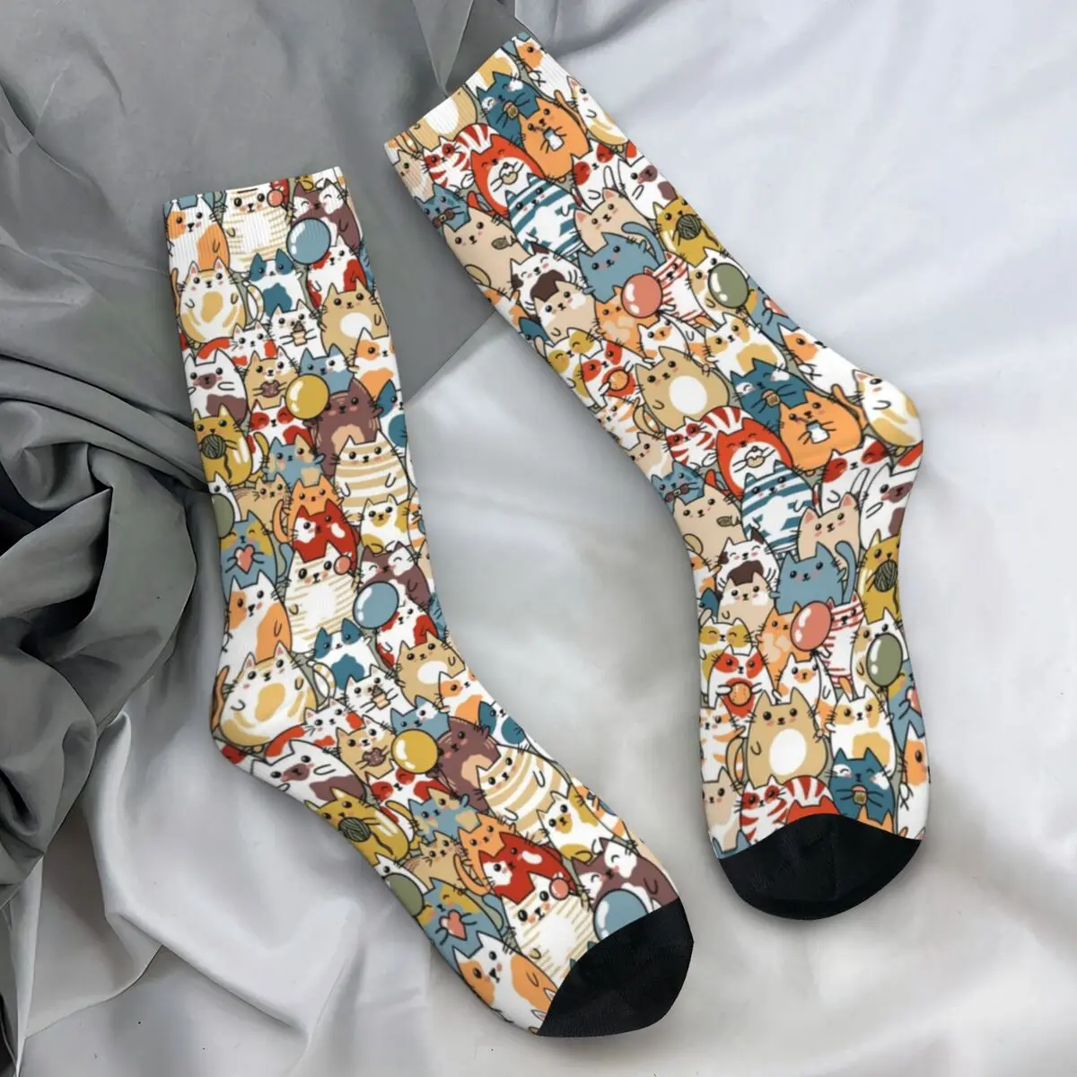 Men's Socks Cute Cats Repeat Colourful Funny Animals Cartoon Stockings Autumn Trendy Comfortable Socks Climbing Non Slip Socks