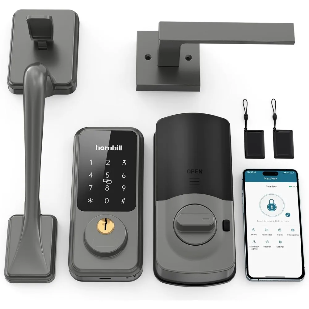 Alexa Front Handle Set, Keyless Entry Door Lock with Handle, Hornbill Smart Front Door Set, Electronic Keypad Deadbolt, Digital