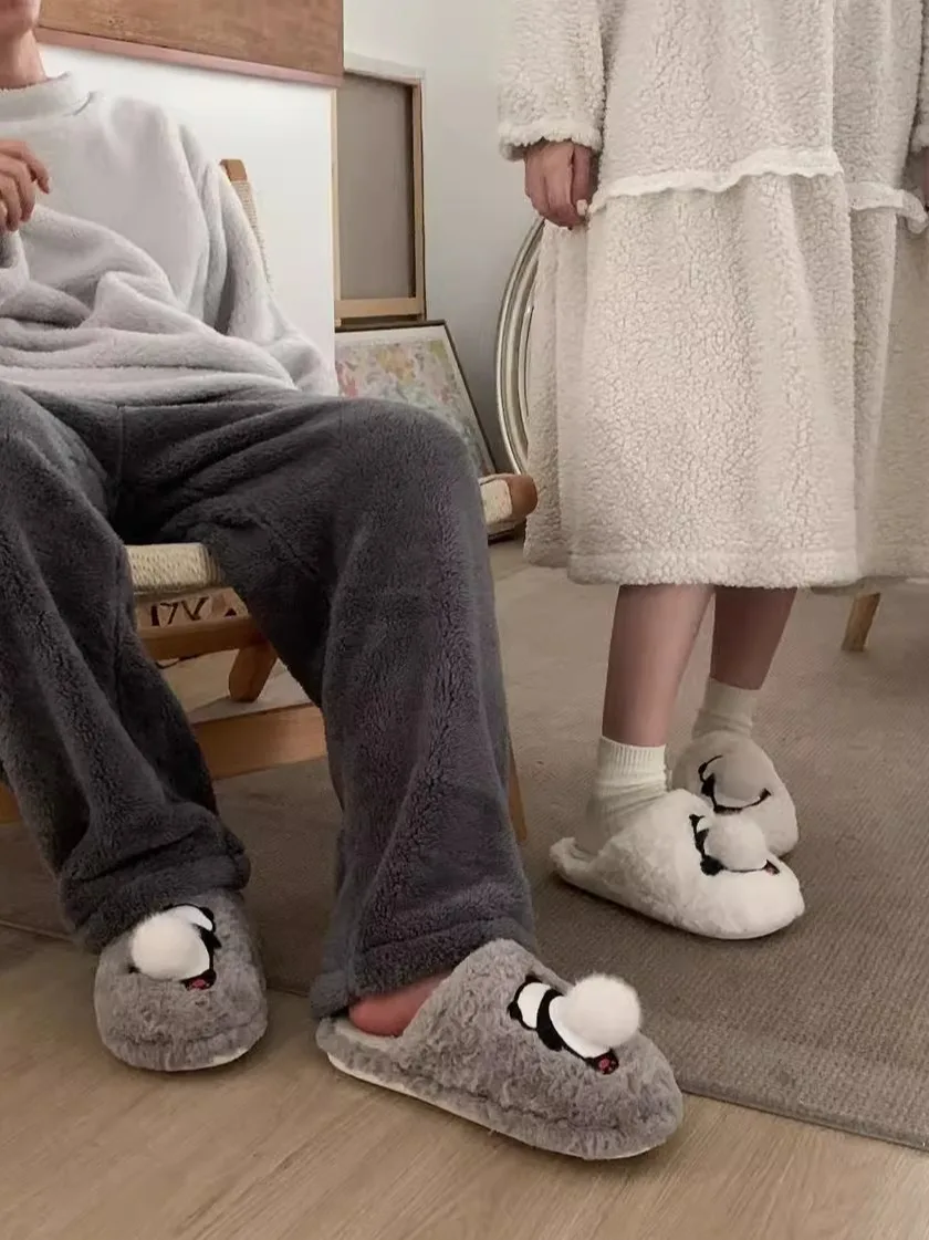 Cute Panda Cotton Slippers For Men And Women Winter Fun And Comfortable Home Slippers Shoes With Velvet And Warmth