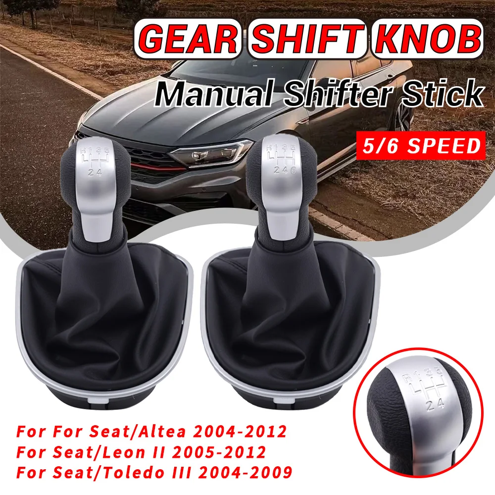 5/6 Speed Manual Leather MT Gear Shift Knob Gaiter Boot Cover Frame Base for Seat Altea Leon II 2 Toledo III 3 Car Accessories