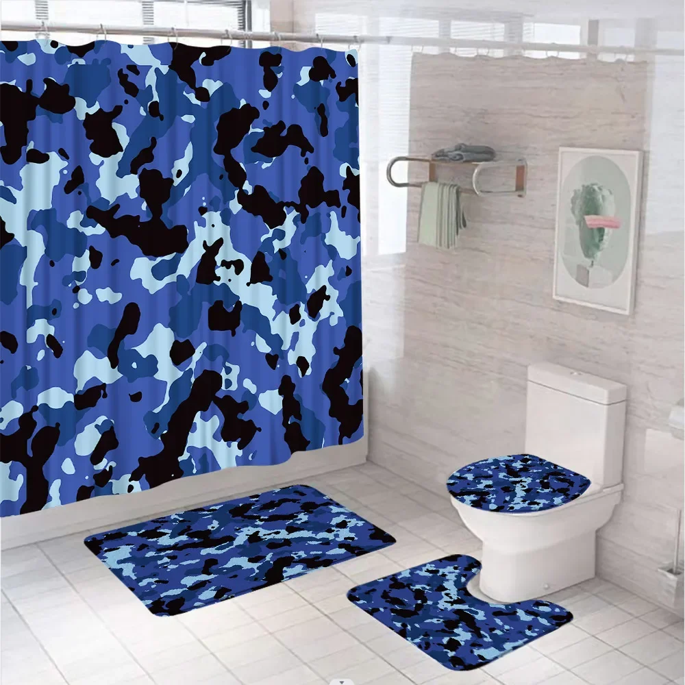 Military Camouflage Shower Curtain Sets ArmyGreen Bathroom Screen Curtains Anti-slip Bath Mat Toilet Lid Cover Carpet Rugs Home