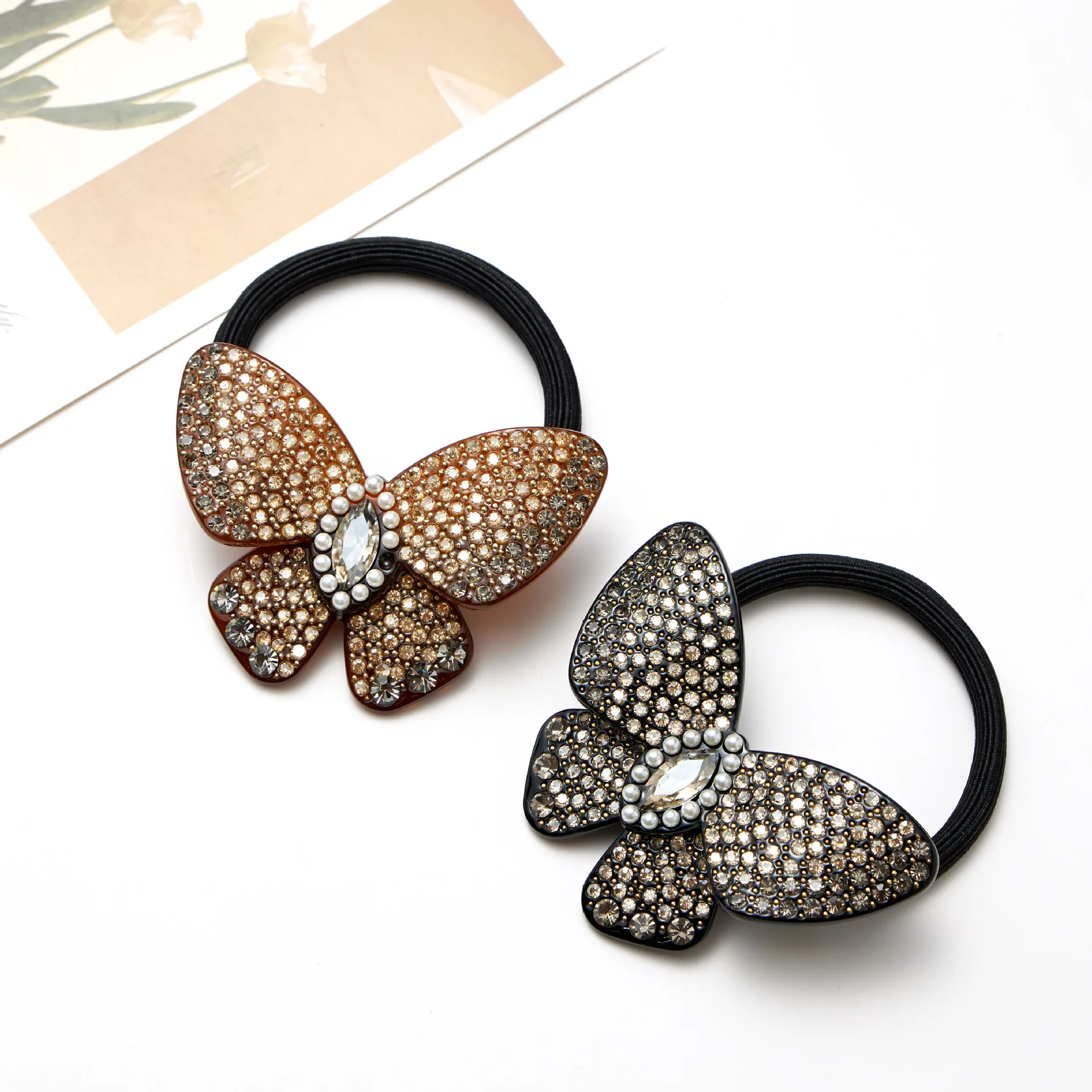 高級なパリのフレンチデザイン、蝶の形をした伸縮性のあるヘアゴム、女性と女の子のための手作りヘアジュエリー、装飾アクセサリー、結婚式用