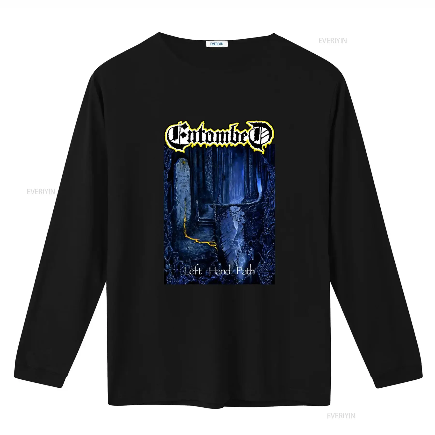 ENTOMBED Left Hand Path Gothic Forest Tombstone Design T Shirt for Men and Women vintage Washed graphic Stylish Slightly Casual