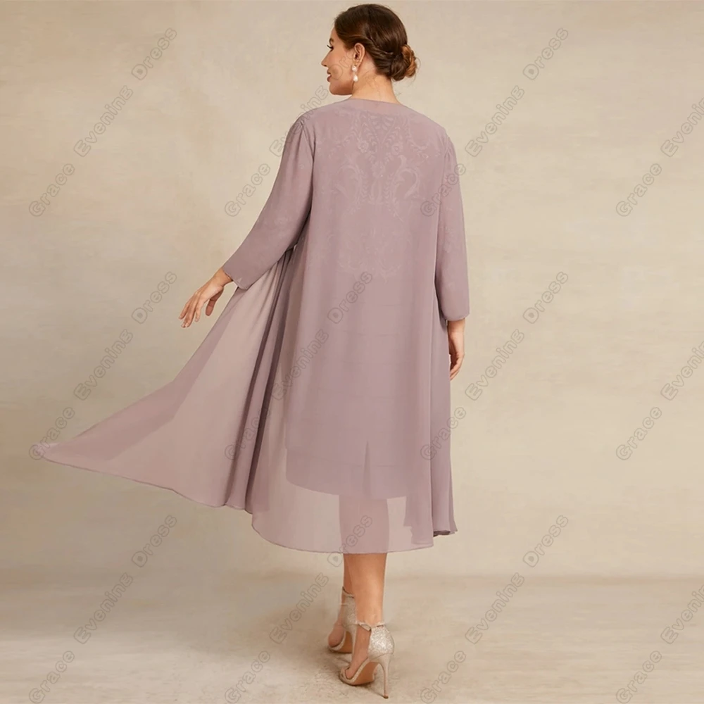 Pink Plus Size Mother of Bride Dresses for Women Chiffon New Knee Length Full Sleeve Wedding Party Dresses  2024 Robe De Soirée