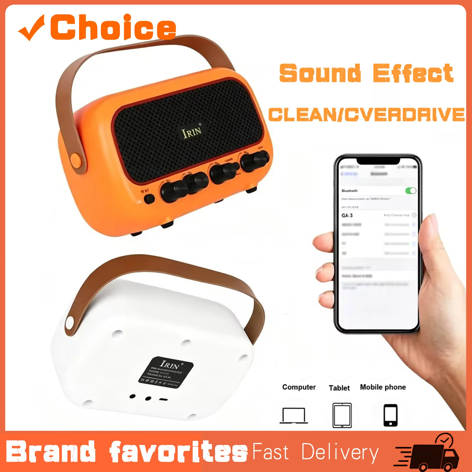 

Electric Guitar Speaker ABS USB-5V Rechargeable Battery CLEAN/COVERDRIVE Sound Mini Bluetooth Speaker with GAIN&TONE
