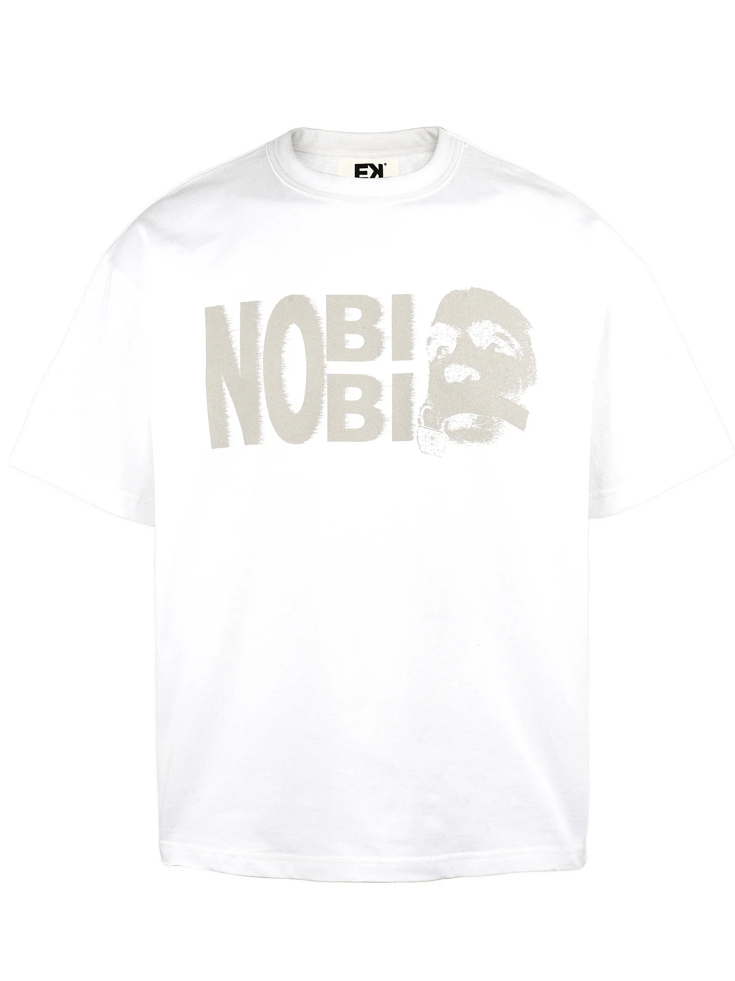 EK 2024 Black and White Nobibi Slogan Vintage Portrait Print Short Sleeve Men's Crew Neck Loose American Couple T-shirt