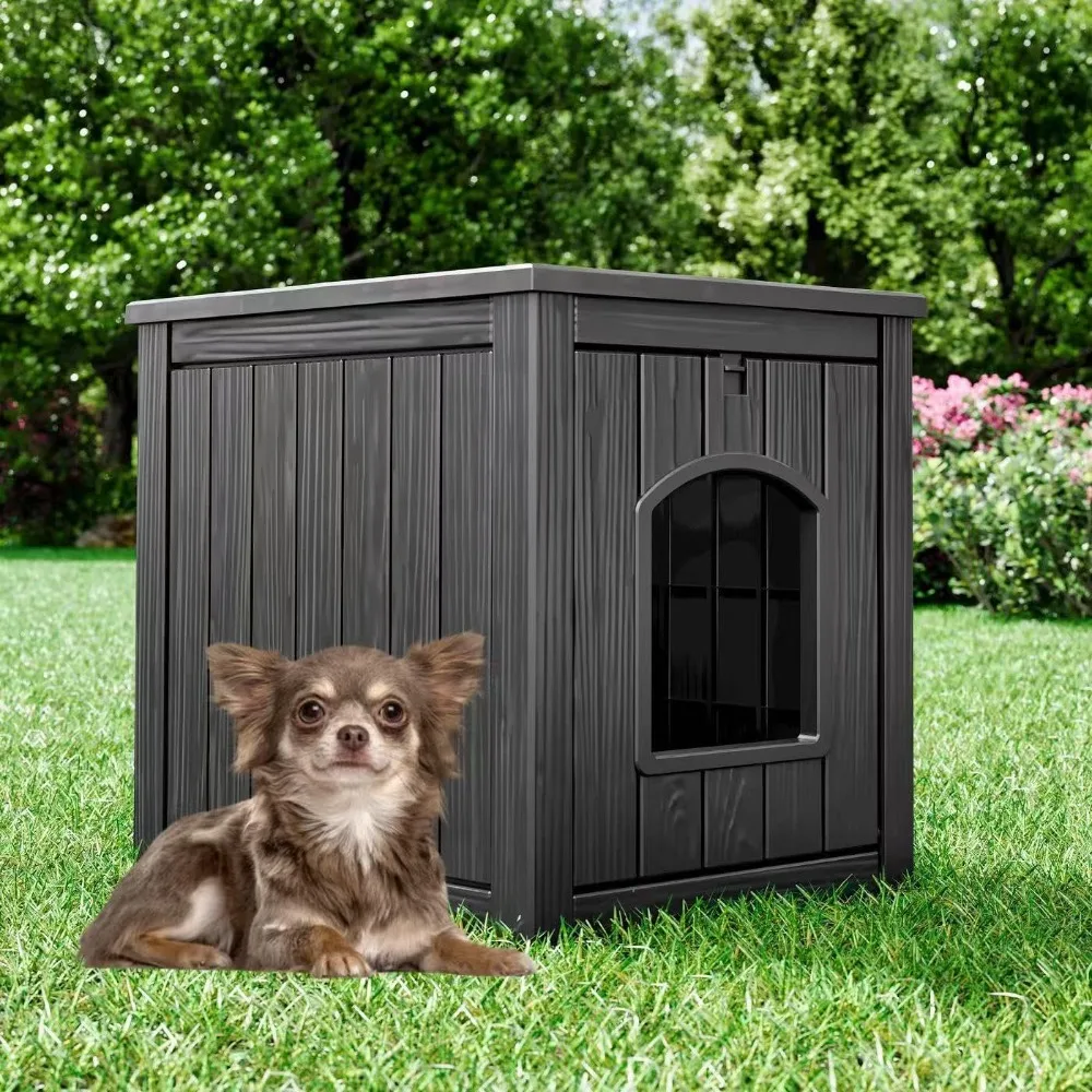 

KAMABOKO Открытый домик для собак для маленьких собак, атмосферостойкий пластиковый питомник для щенков, прочный укрытие для домашних животных на заднем дворе и патио с вентиляторами