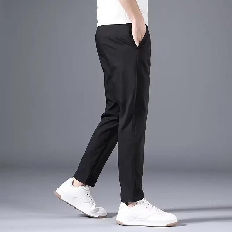 Men's light beige slim-fitting casual pants, new spring straight-cut suit pants
