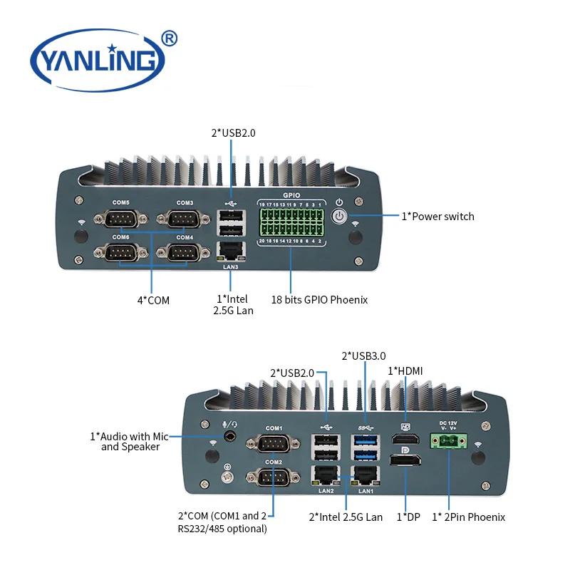 Original Manufacturer J6412 Mini Industrial Control Host Fanless 6 COM 3 Network Ports 6 USB Industrial Computer Stock