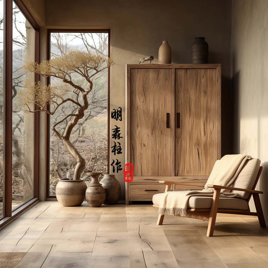 Bed and breakfast furniture wabi-sandy wind aesthetics solid wood wardrobe two-door locker logs, recommended antique and good th