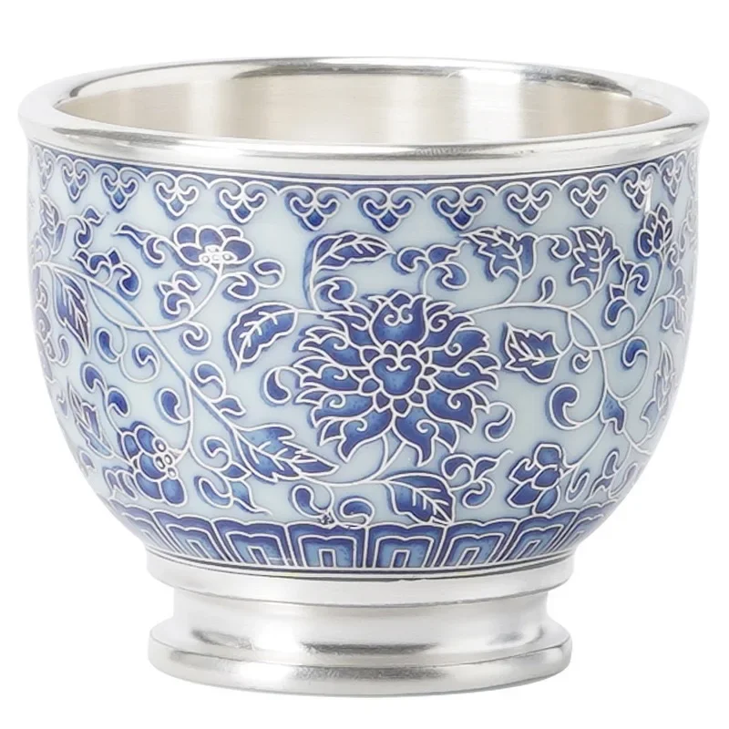 110ML Handmade Plated 999 Silver Teacup Household Twisted Lotus TeaCup Chinese Retro Ceramic Kung Fu Master Cup High-end Tea Cup