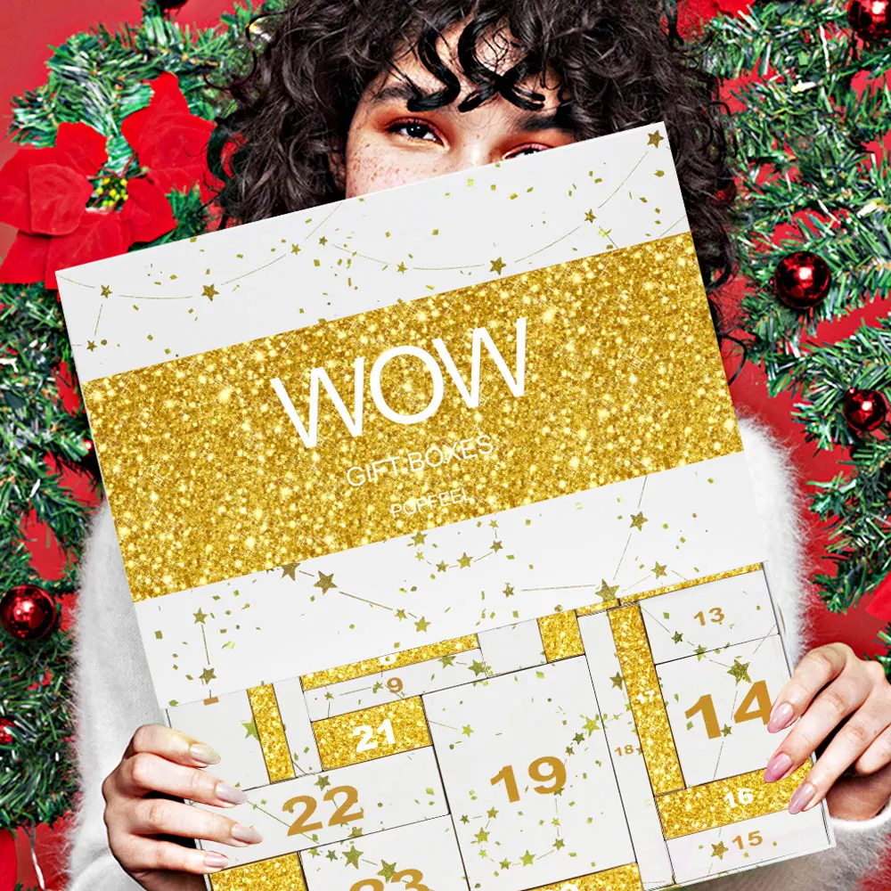 POPFEEL サプライズカウントダウンメイクアップギフトボックス 女の子用 24点化粧品セット 口紅、パウダー、女性へのクリスマスギフトを含む