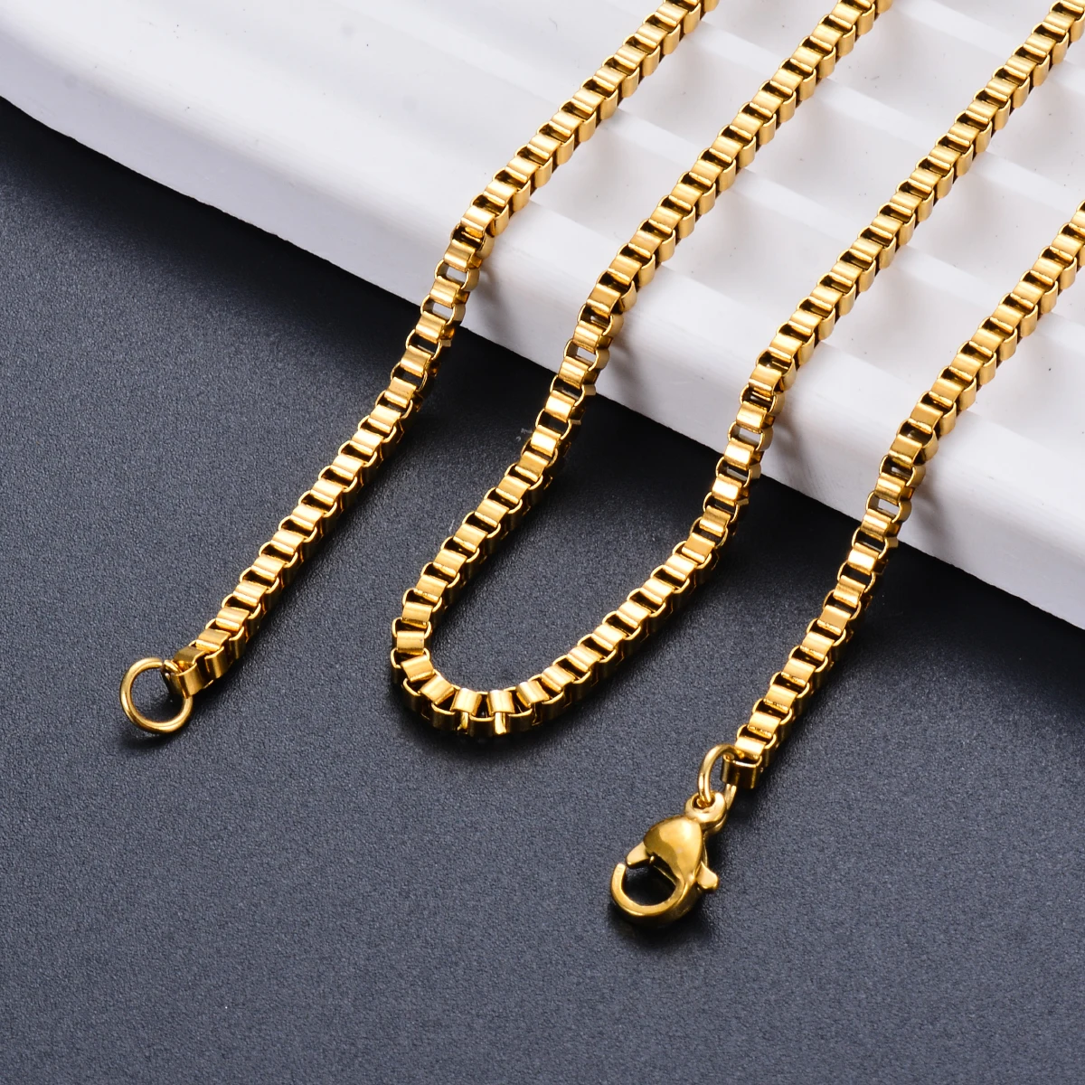 1pc Stainless Steel Box Chain Necklace DIY Jewelry Findings Making Men Women Link Chains Accessories Width1.5mm/2mm/2.5mm/3mm