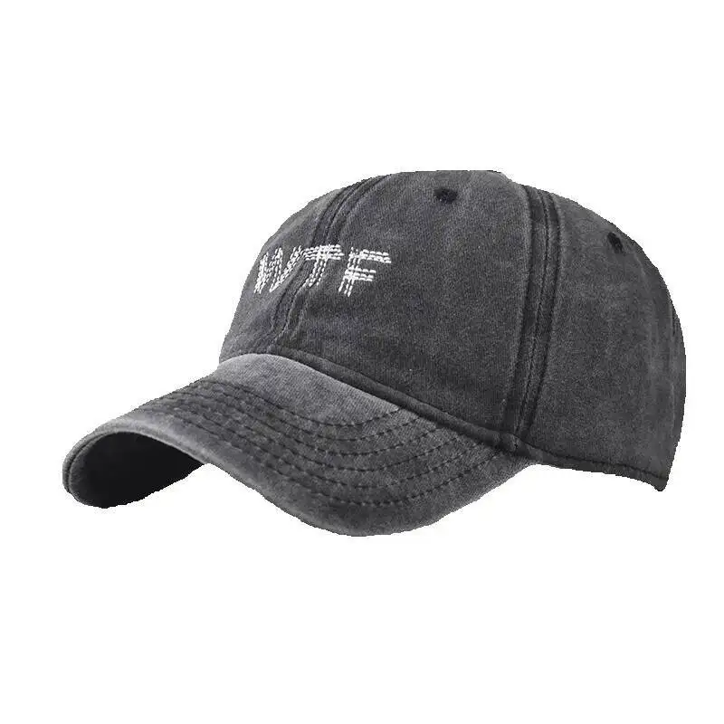 

100% Cotton Washed Vintage WTF Small Letter Embroidered Baseball Unisex Outdoor Printed Duckbill Cap