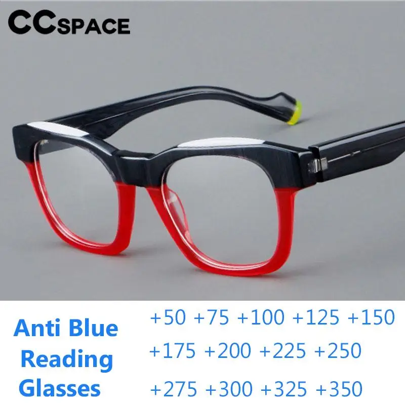 B57583 Acetate Anti Blue Light Reading Glasses Trendy Color-Blocked Vintage Presbyopia Eyeglasses +50+100+150+200+250+300+350