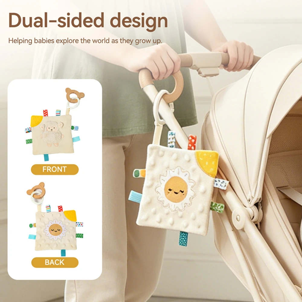 Multi-functional Baby Label Soothing Towel With Wooden Beech Ring Sheep Baby Cloth Book Security Blanket For Newborn Sleep ToYs - view 4