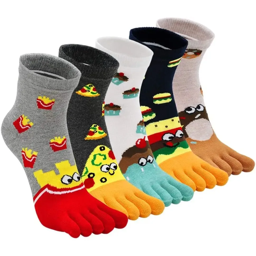 5 Pairs Fun Toe Socks Women Girl Cotton Striped Cute Animal Bright Color Young Casual Fashion Five Finger Socks Ankle Sock