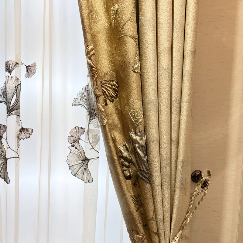

luxurious European chenille embroider relief thick window valance curtain tulle M1586